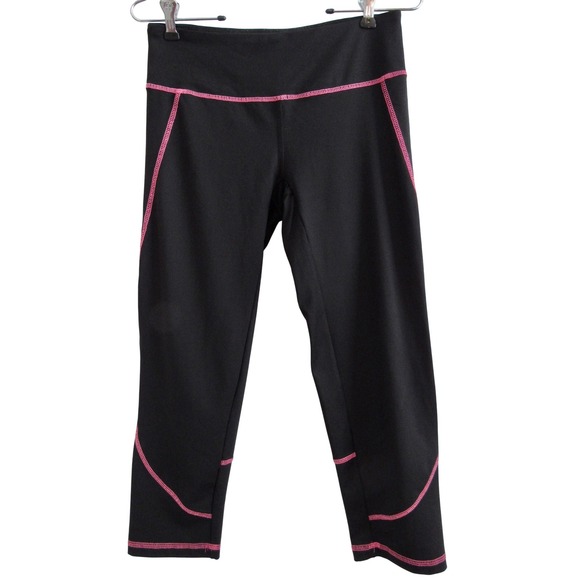 Hannah H2 Pants - Hannah H2 Athletic Leggings Womens M Black Pink Contrast Stitch Capri Crop